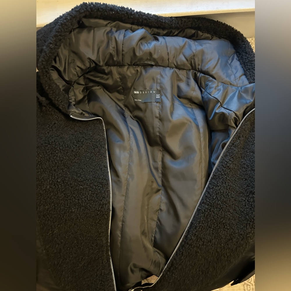 Oversized Fleece Patched Bomber Jacket ASOS Design Size XL/Size 14 GUC - Picture 8 of 9